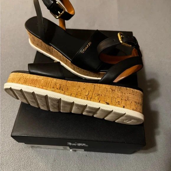 Coach Black Talulah Leather Sandals - Picture 3 of 3